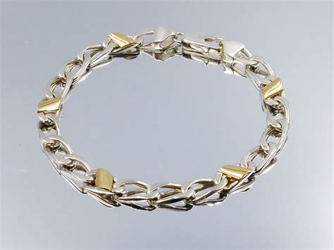 Tiffany And Co Cuban Link 18k Gold And Sterling Silver Italy Bracelet 7