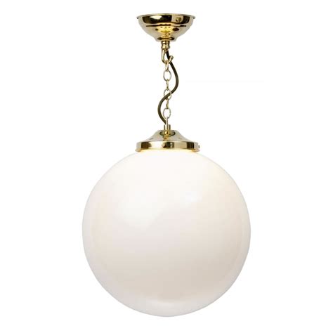 Classic Large White Glass Globe Pendant On Long Gold Chain Suspension