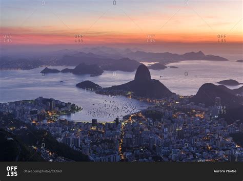 Sunrise Seen From Corcovado Mountain In Rio De Janeiro Brazil Stock