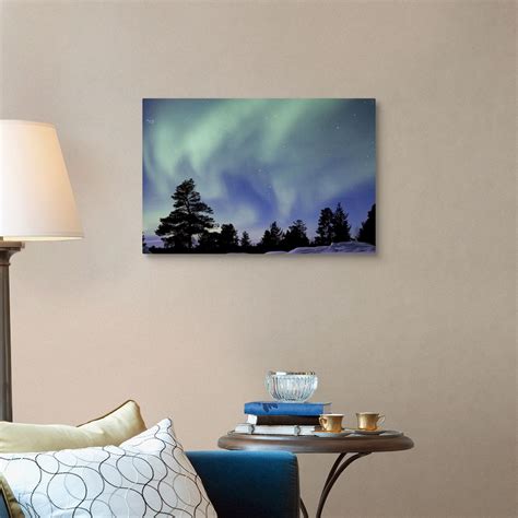 Northern Lights Over Taiga Forest In Arctic Finland Wall Art Canvas