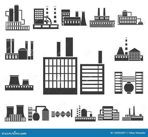 Factory And Facilities Black Icons In Set Collection For Design