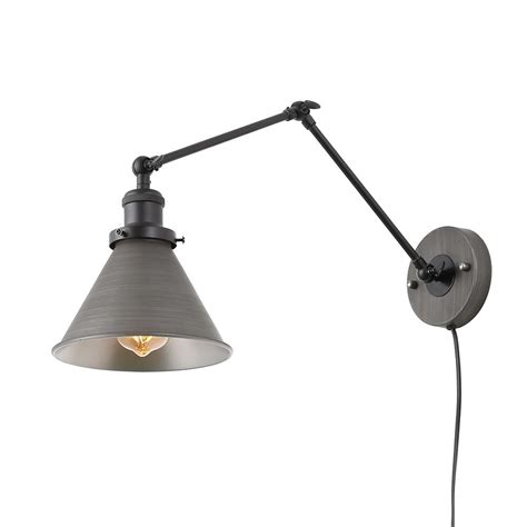 Kovacs 1 light 6.25 height led plug in wall sconce in copper bronze patina with round shade from the george's reading room collection. LNC 1-Light Dark Gray Wall Lamp Adjustable Plug-in Wall Sconce-A03466 - The Home Depot