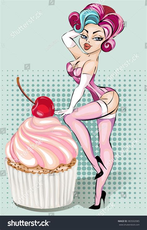 Sexy Pinup Girl Lingerie Cupcake Vector Stock Vector Royalty Free 383502085