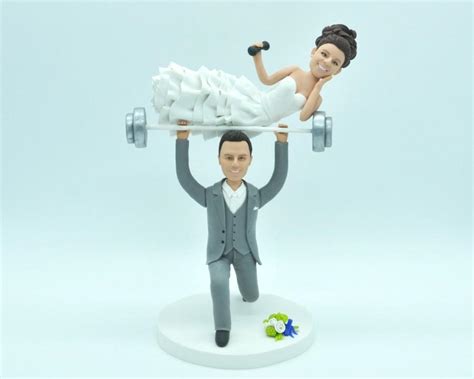 Unique Wedding Cake Topper Weight Lifting Groom With Spotter Bride