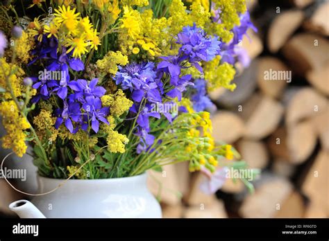 Beautiful Bouquet Of Bright Wildflowers Closeup Stock Photo Alamy