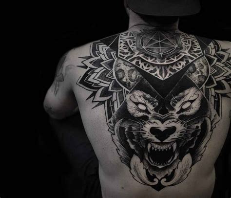 Dotwork Wolf Tattoo On Upper Back Best Tattoo Ideas Gallery