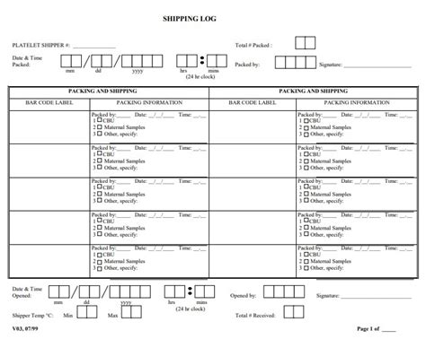 Shipping Log Templates 6 Free Printable Word Excel And Pdf Formats