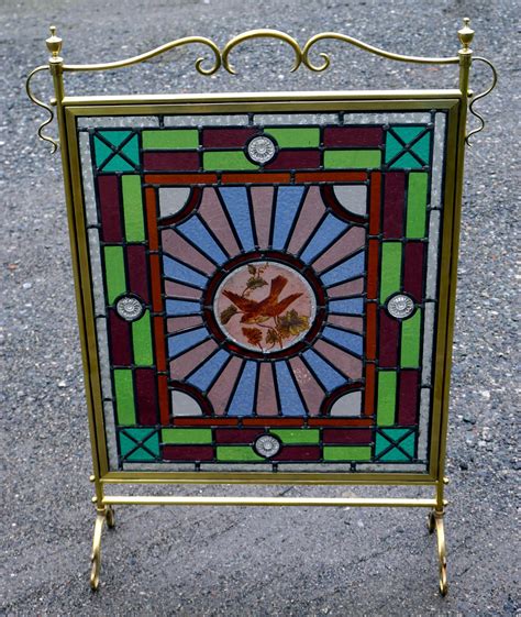 A Good Late Victorian Leaded Glass And Brass Fire Screen 709849