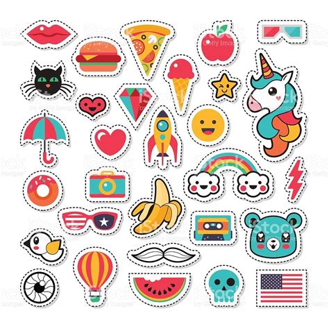 Trendy Fashion Chic Patches Pins Badges And Stickers Design Set Сток