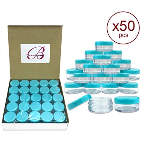Quantity 50 Pieces Beauticom 5g5ml Round Clear Jars With Teal Sky
