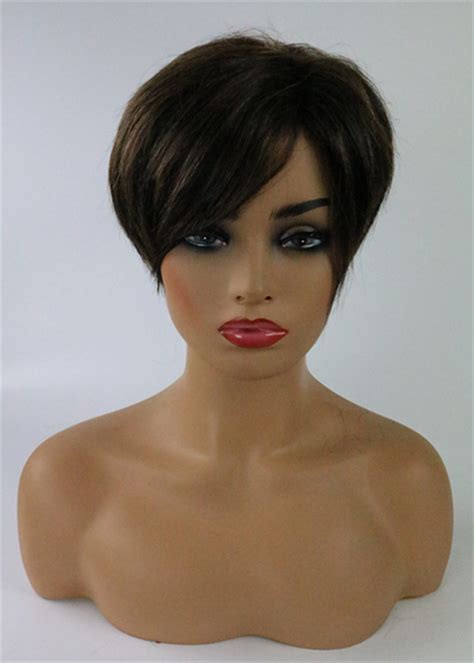 Layered Hairstyle Human Hair Short Capless African American Wigs 6