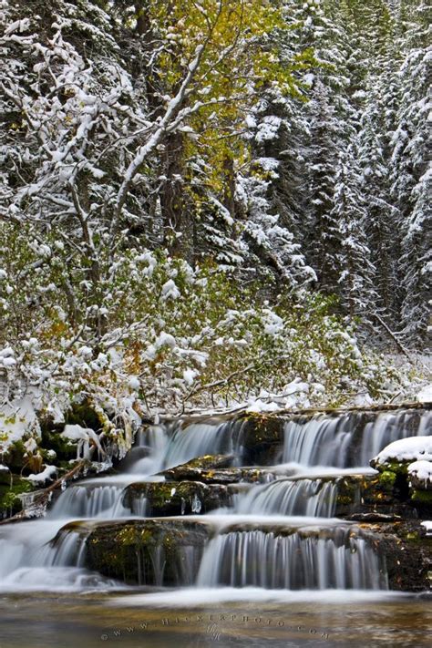 Snow Covered Waterfall Scenery Waterton Lakes National Park Photo