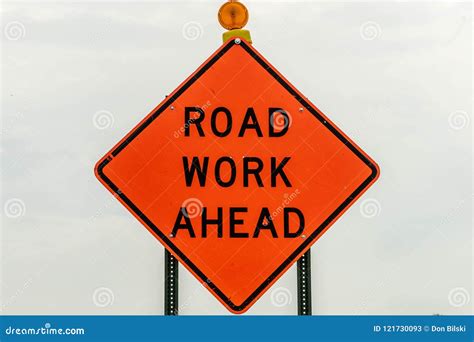 Roadwork Ahead Sign Board In Australia Royalty Free Stock Photography