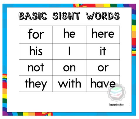 Teacher Fun Files Basic Sight Words Charts