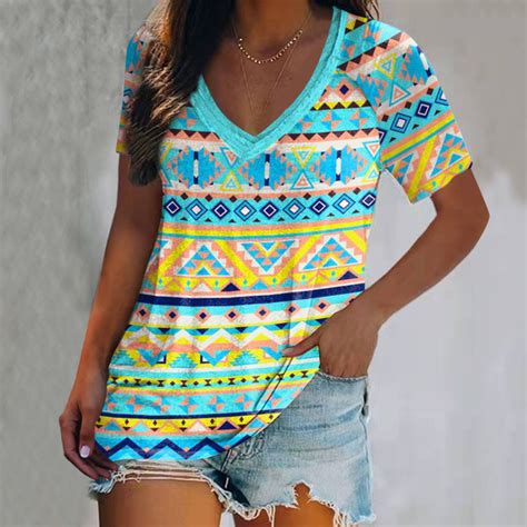 Us 1958 Women Western Aztec Ethnic Print Summer T Shirt Tops
