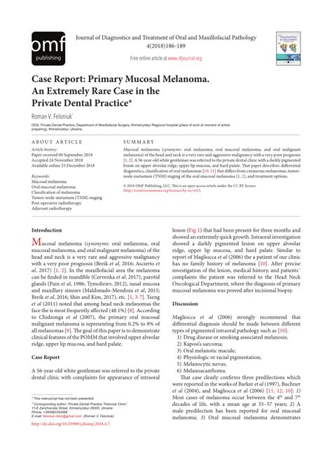 Pdf Case Report Primary Mucosal Melanoma An Extremely Rare Case In