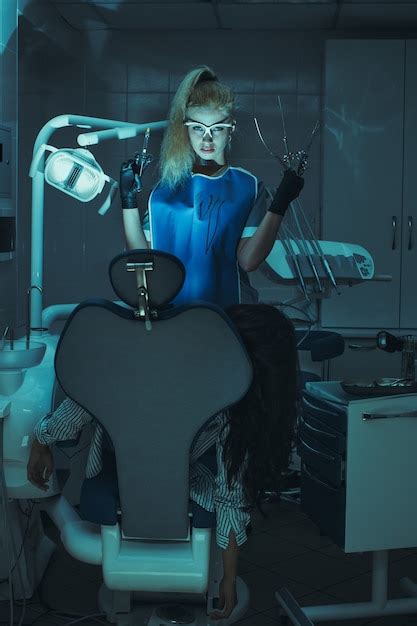 Premium Photo Horror Scene In Dentist Office Crazy Evil Stomatologist Killed Patient In