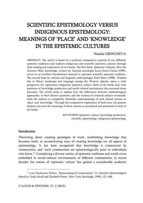 Epistemic Cultures How The Sciences Make Knowledge - (PDF) Scientific Epistemology versus Indigenous Epistemology: Meanings
