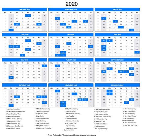2020 Calendar Us Holidays Calendar Template Printable