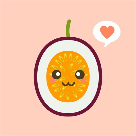 cute smiling exotic passion fruit kawaii fruit character tropical fruit design isolated