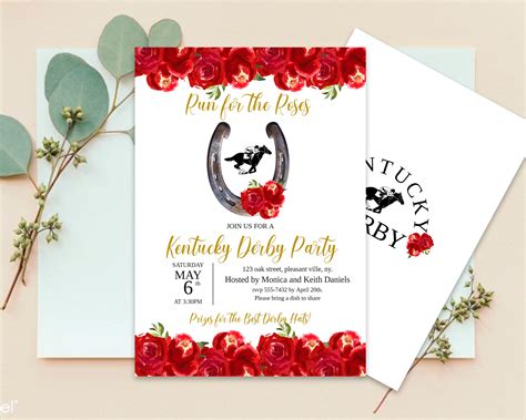 editable kentucky derby party invitation run for the roses etsy