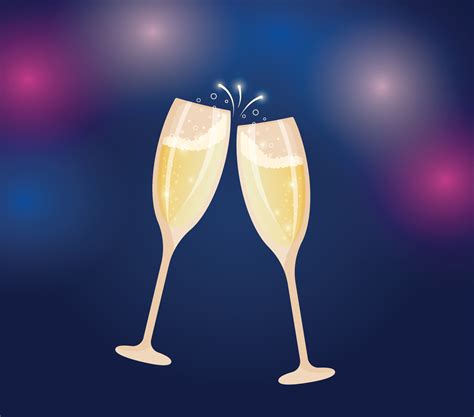Beautiful Champagne Toast On A Blue Salute Background Cheers Two Glasses Vector Illustration