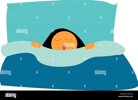A Girl Sleeping Soundly In Her Bed With A Blue Blanket Vector Color Drawing Or Illustration