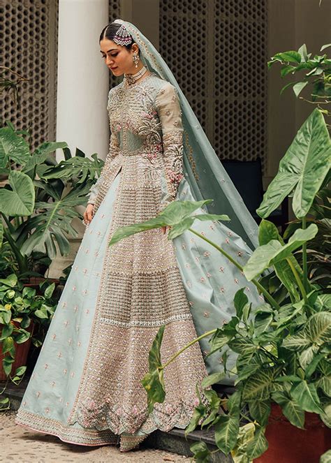 Pakistani Bridal Walima Wear In Turquoise Color Nameera By Farooq