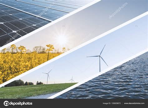 Collage De Fuentes De Energía Natural Fotografía De Stock