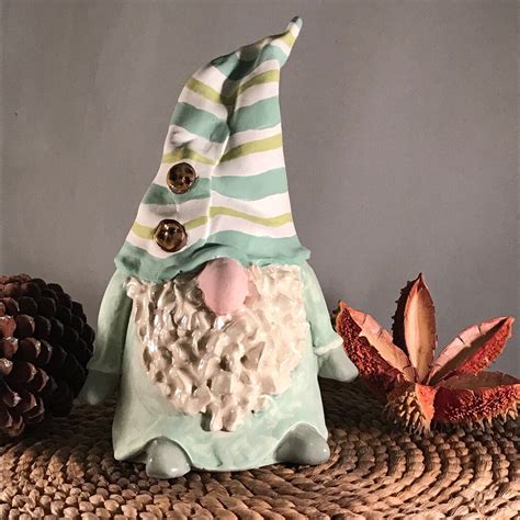 Medium Sized Green Ceramic Swedish Christmas Gnome With Mother Etsy