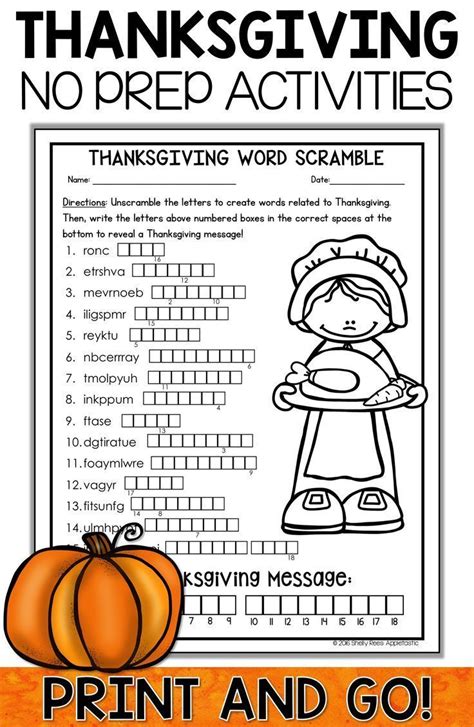 Thanksgiving Activities For 3rd Graders
