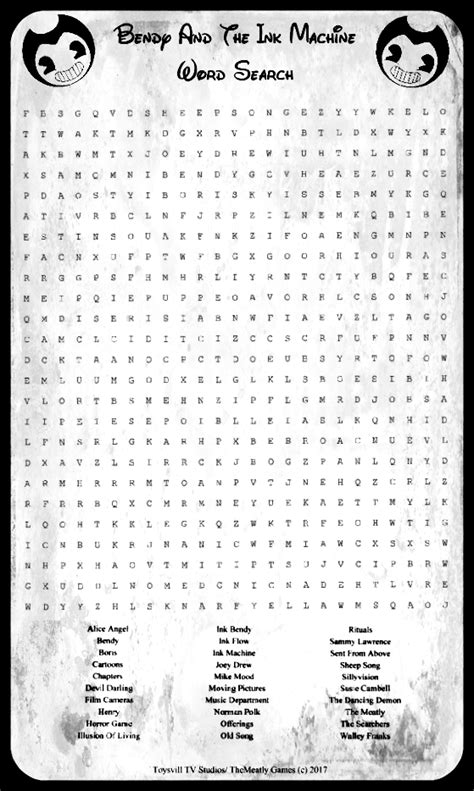 Bendy And The Ink Machine Word Search By Randomgirl26 On