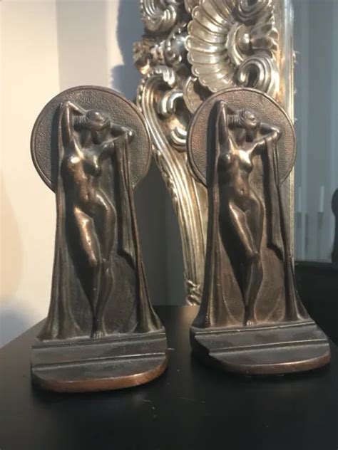 Antique Female Nude Lady Art Deco Statue Sculpture Bronze Bookends Law Justice Picclick
