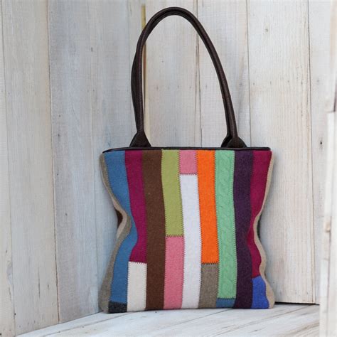 Recycled Sweater Bag Colorful Patchwork Tote With By Karenmeyers