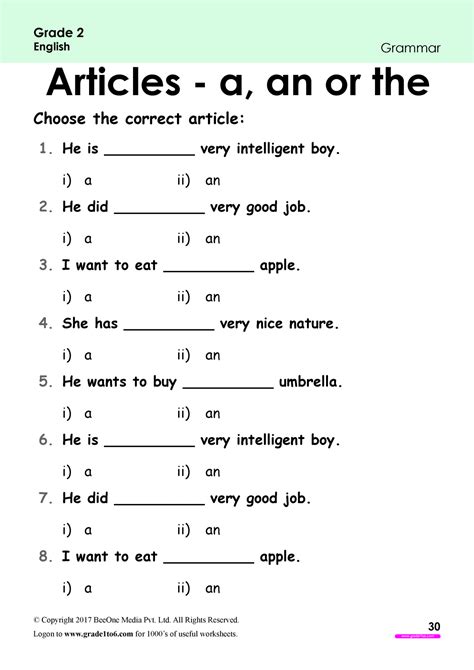 English Articles Grammar Worksheet
