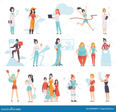 Strong and Confident Woman Engaged in Goal Achievement Big Vector Set