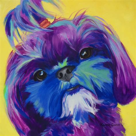 Acrylic On Canvas Pop Art Painting Of A Shih Tzu Colorful Dog Art Dog