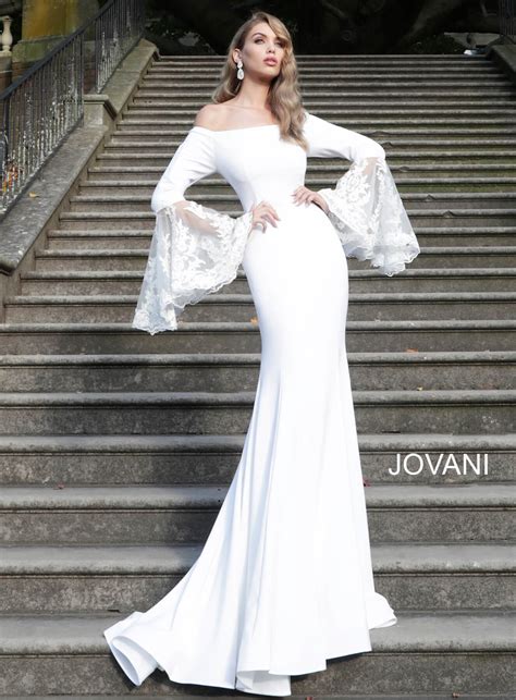 Jovani 68519 Off White Sheer Bell Sleeve Wedding Dress