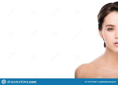 Vista De Hermosa Mujer Desnuda Mirando La C Mara Aislada En Blanco Foto