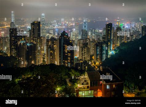 City Skyline At Dusk From The Summit Of Victoria Peak Hong Kong China