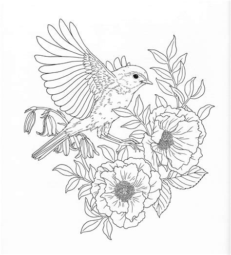 Colouring Pages Of Birds And Flowers Bellajapapu