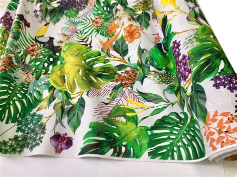 Tropical Toucan Bird Fabric Curtain Upholstery Cotton