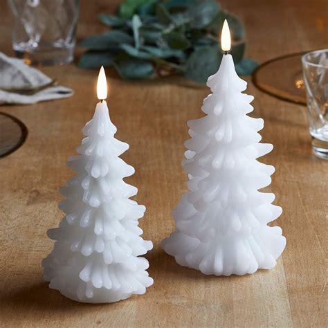 Lights4fun Inc Set Of 2 Truglow White Wax Christmas Tree Flameless