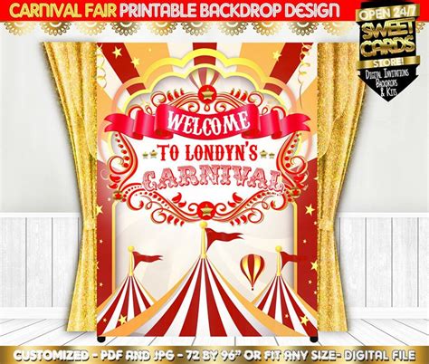 Red Gold Carnival Circus Printable Backdrop Welcome Carnival Etsy