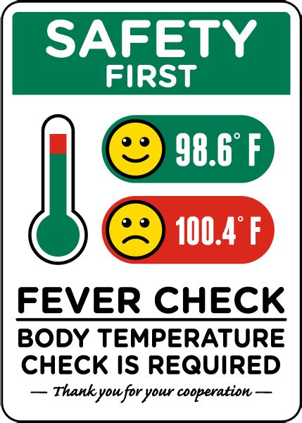 Safety First Fever And Temperature Check Required Sign Save 10