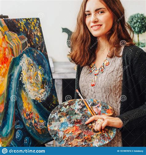 Talented Female Painter Performing Artwork Studio Stock Photo Image