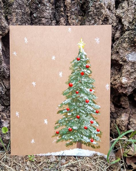 5 Pack Of Hand Painted Christmas Tree Cards Christmas Cards Etsy