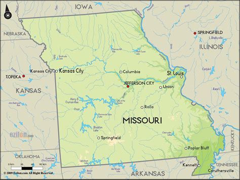 Geographical Map Of Missouri And Missouri Geographical Maps