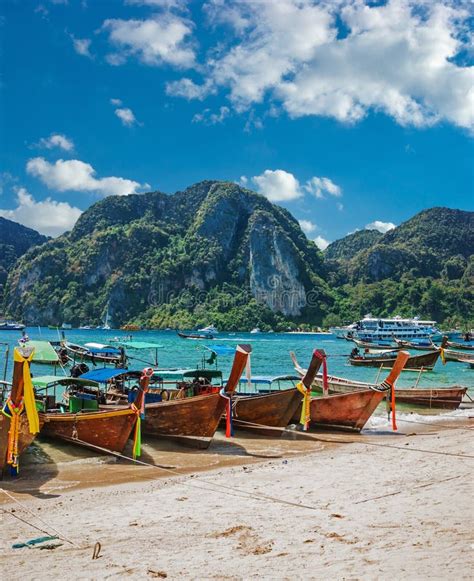 Traditional Thai Longtail Boat On The Beach Of Phi Phi Donthailand