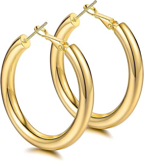 Hoop Earrings 18k Thick Gold Hoops Large Chunky Circle Earring For Women Girl With Sterling